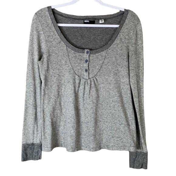 BDG Long Sleeve Top Three Button Neck Gray Size Medium - Picture 1 of 8